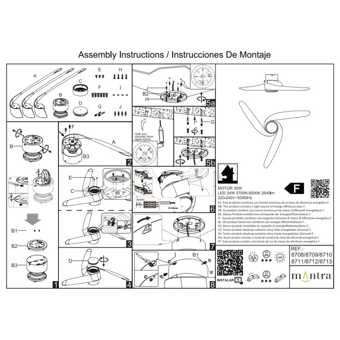 Plafón LED 24W Ventilador 30W serie GROENLAND Blanco - 122x21.5h