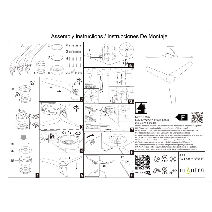 Plafón LED 30W Ventilador 35W serie USHUAIA Negro - 133x28h
