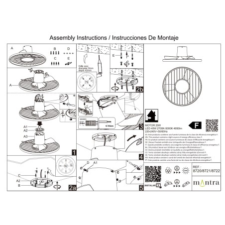 Plafón LED 45W Ventilador 25W serie SOHO Blanco+Madera - 66x24.5h