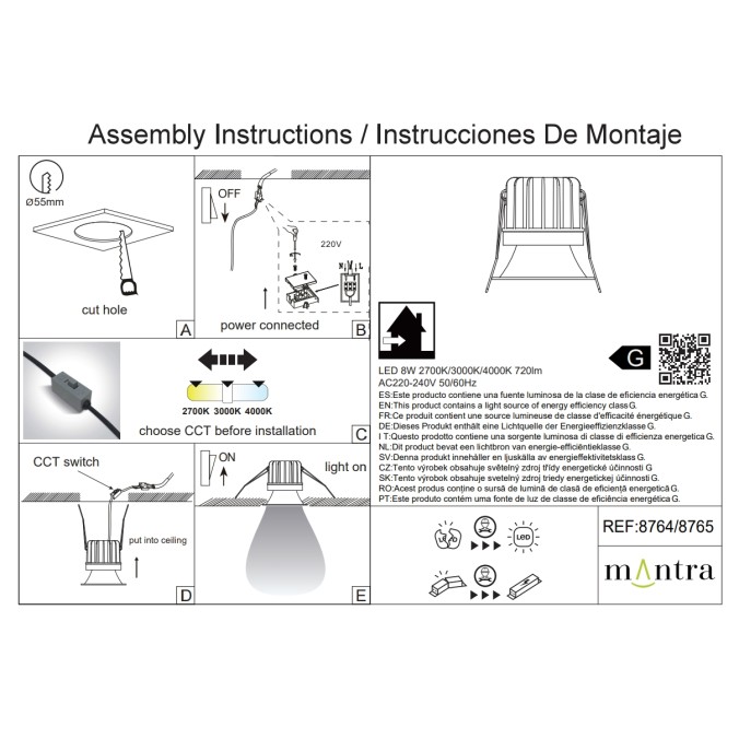 Empotrable LED CCT  IP65 serie ROMBOK Blanco - 6.5x6.4h