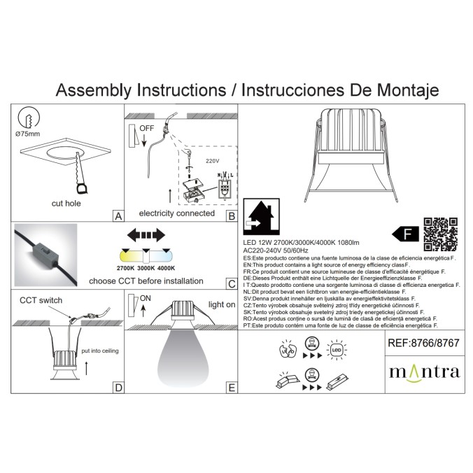 Empotrable LED CCT  IP65 serie ROMBOK Negro - 8.5x7.6h