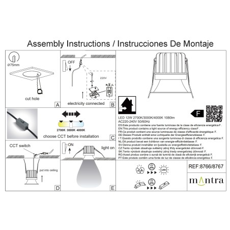 Empotrable LED CCT  IP65 serie ROMBOK Negro - 8.5x7.6h