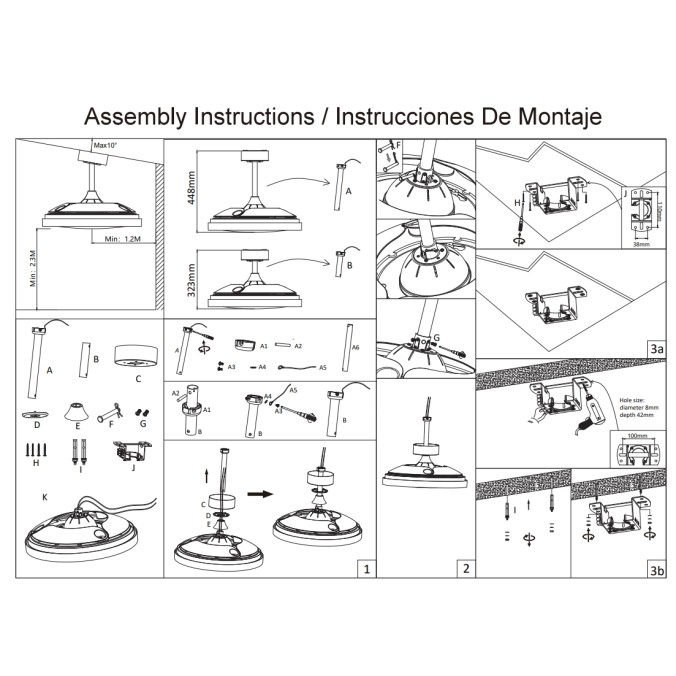 Plafón LED 50W Ventilador 28W serie MISTRAL Blanco - 50x32.5-45h