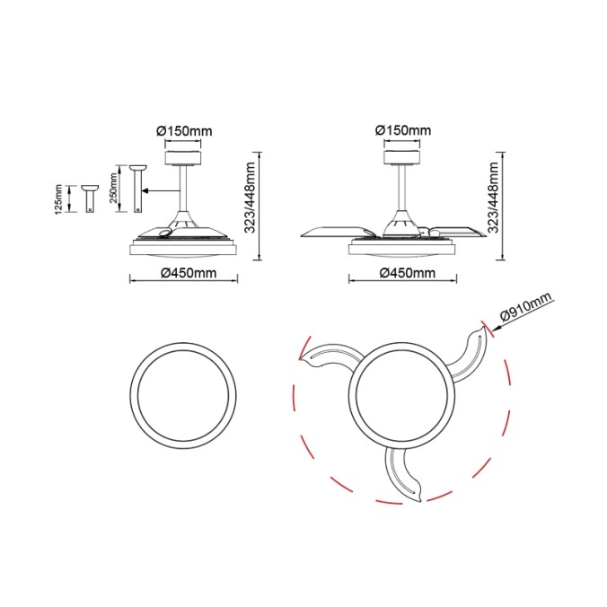 Plafón LED 40W Ventilador 25W serie MISTRAL MINI Blanco - 43x32.5-45h