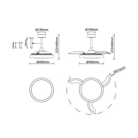 Plafón LED 40W Ventilador 25W serie MISTRAL MINI Madera - 43x32.5-45h