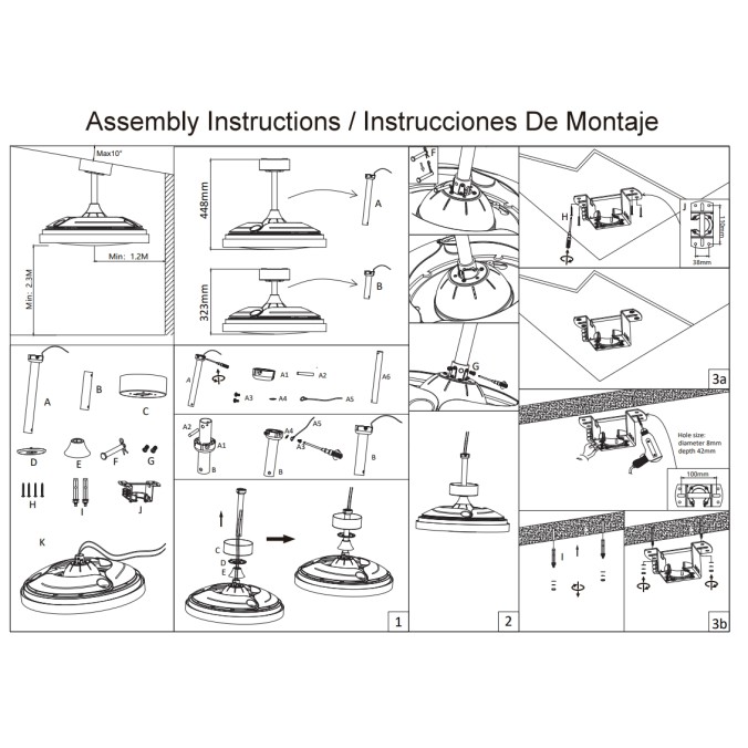Plafón LED 40W Ventilador 25W serie MISTRAL MINI Negro - 43x32.5-45h