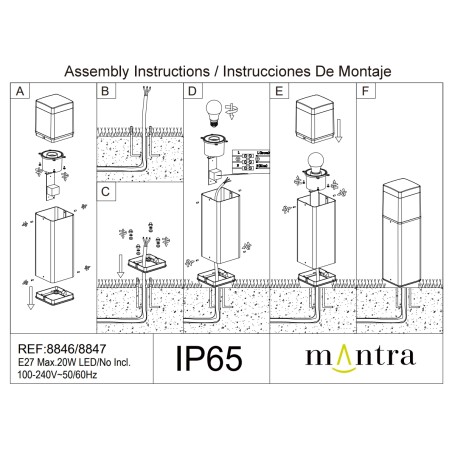 SOBREMURO EXTERIOR GRIS OSCURO CUAD. 35CM IP65 E27 serie CHICAGO Gris Oscuro - 11x11x35h