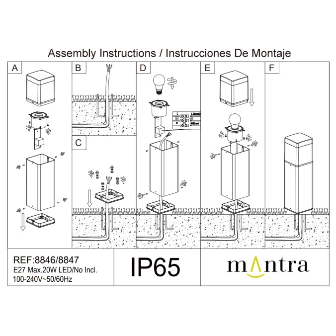 SOBREMURO EXTERIOR BLANCO CUADRADO 35CM IP65 E27 serie CHICAGO Blanco - 11x11x35h