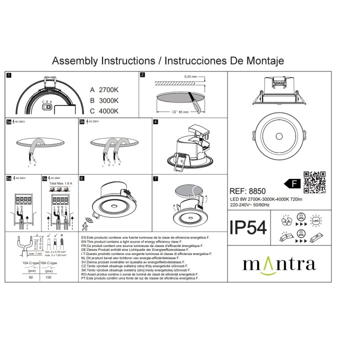 EMPOTRABLE BLANCO LED IP54 - 8W - CCT - PIR SENSOR serie YUCATAN Blanco - 10.5x5.8h