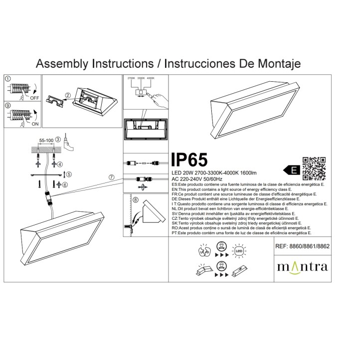 APLIQUE EXTERIOR BLANCO LED IP65 - 20W - CCT serie CREEK Blanco - 26.8x10.8x10.8h