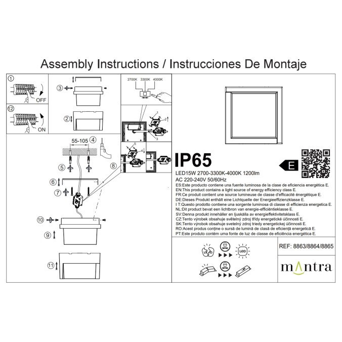 APLIQUE EXTERIOR BLANCO LED IP65 - 15W - CCT serie CREEK Blanco - 16x16x10h