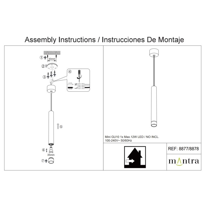 COLGANTE MINI GU10 BLANCO serie SPLIT Blanco - 6.5x30-230h