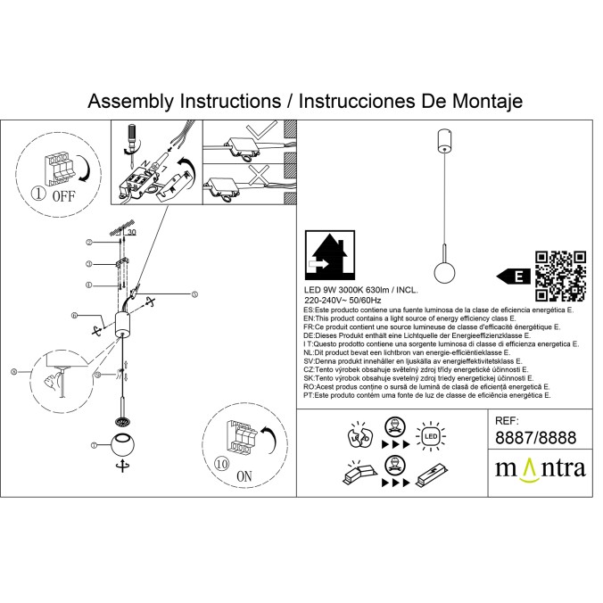 COLGANTE LED 9W 3000K ORO SATINADO serie PUEBLA Oro Satinado - 12.5x34-200h