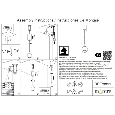 COLGANTE LED 7W 3000K serie DROP Negro Perla - 10x25-225h