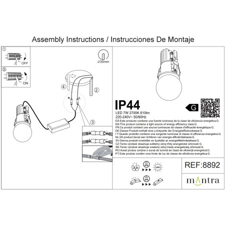 Empotrable LED 7W IP44 2700K serie BEAD Blanco - 4.2x10.8h