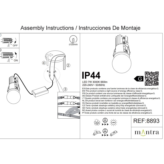 Empotrable LED 7W IP44 3000K serie BEAD Blanco - 4.2x10.8h