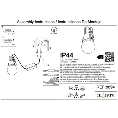 Empotrable LED 7W IP44 4000K serie BEAD Blanco - 4.2x10.8h