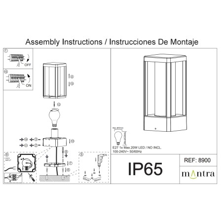 Sobremuro 1L E27 Negro serie NEVADA Negro - 12x12x26.4h