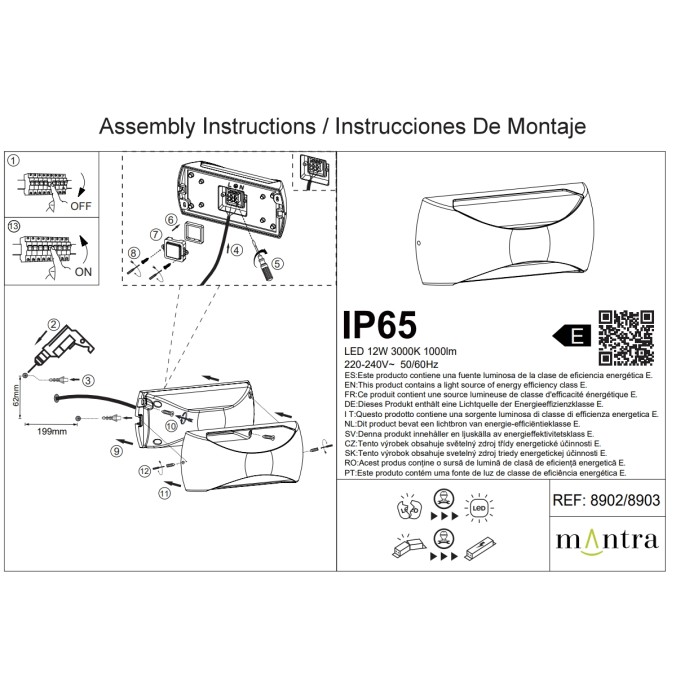 Aqlique LED 12W 3000K Blanco serie BUTAN Blanco - 23x10.5x7.1h