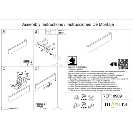 Aqlique LED 20W 4000K Blanco serie EGEO Blanco - 61x9x3.5h