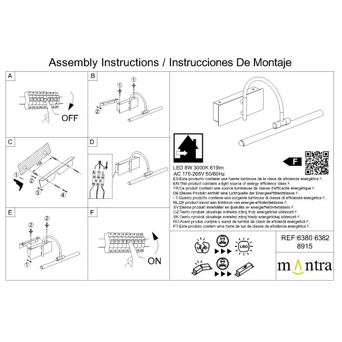 Aplique LED 8W 3000K serie PARACURU Negro - 45.5x19.5x14.5h