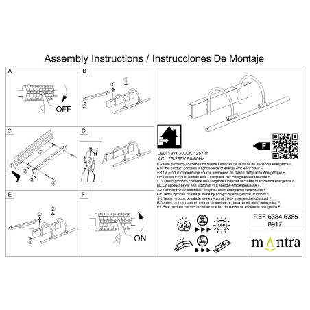 Aplique LED 18W 3000K serie PARACURU Negro - 89.5x19.5x14.5h