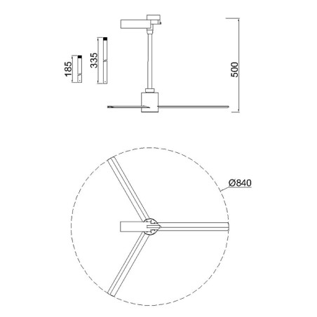 Ventilador Carril Trifasico Negro serie MONKEY FAN Negro - 84x35/50h