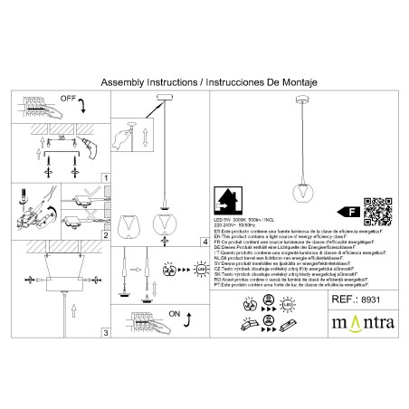 Colgante LED 5W 3000K W/T Cristal serie ANDROMEDA Oro - 8x180h
