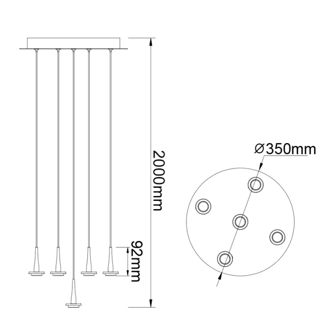 Colgante 5xLED 5W 3000K W/T Cristal serie ANDROMEDA Oro - 35x180h