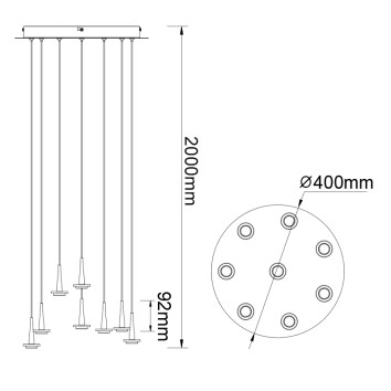 Colgante Redondo 8xLED 5W 3000K W/T Cristal serie ANDROMEDA Oro - 40x180h 2
