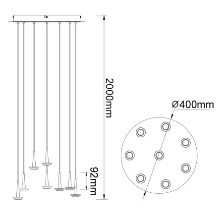 Colgante Redondo 8xLED 5W 3000K W/T Cristal serie ANDROMEDA Oro - 40x180h