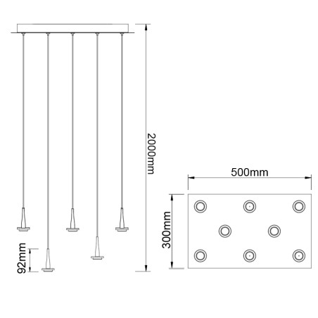 Colgante Cuadrado 8xLED 5W 3000K W/T Cristal serie ANDROMEDA Oro - 50x30x180h