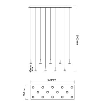 Colgante Cuadrado 14xLED 5W 3000K W/T Cristal serie ANDROMEDA Oro - 90x30x180h 2