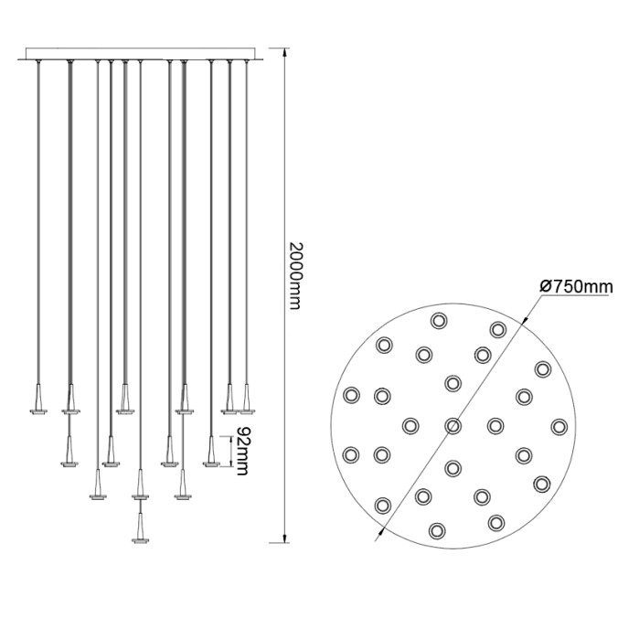 Colgante Redondo 24xLED 5W 3000K W/T Cristal serie ANDROMEDA Oro - 75x180h