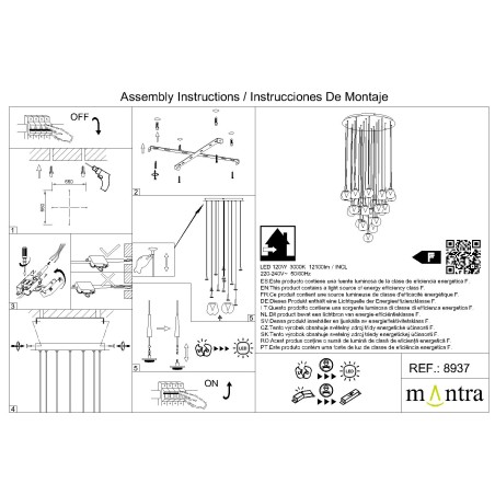 Colgante Redondo 24xLED 5W 3000K W/T Cristal serie ANDROMEDA Oro - 75x180h