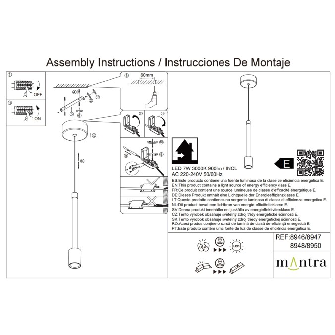 Colgante LED 7W 3000K serie FUGAZ Blanco+Oro Rosa - 5.4x41-191h