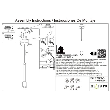 Colgante LED 7W 3000K serie FUGAZ Blanco+Oro Rosa - 5.4x41-191h