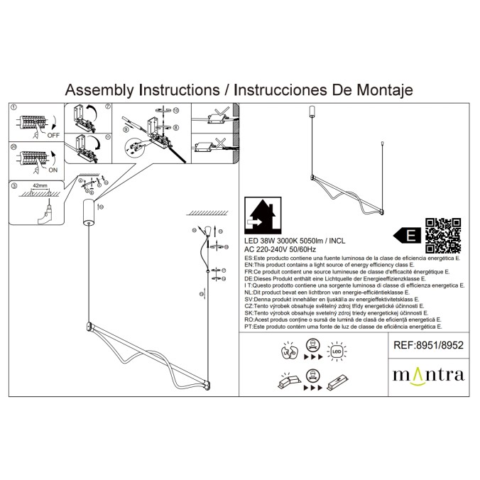 Lámpara LED 38W 3000K serie FUGAZ Oro Pintura - 146.5x8x38-238h