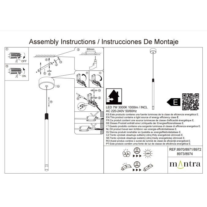 Colgante LED 7W 3000K serie MOANA Gris Oscuro - 2.5x4.5-204.5h