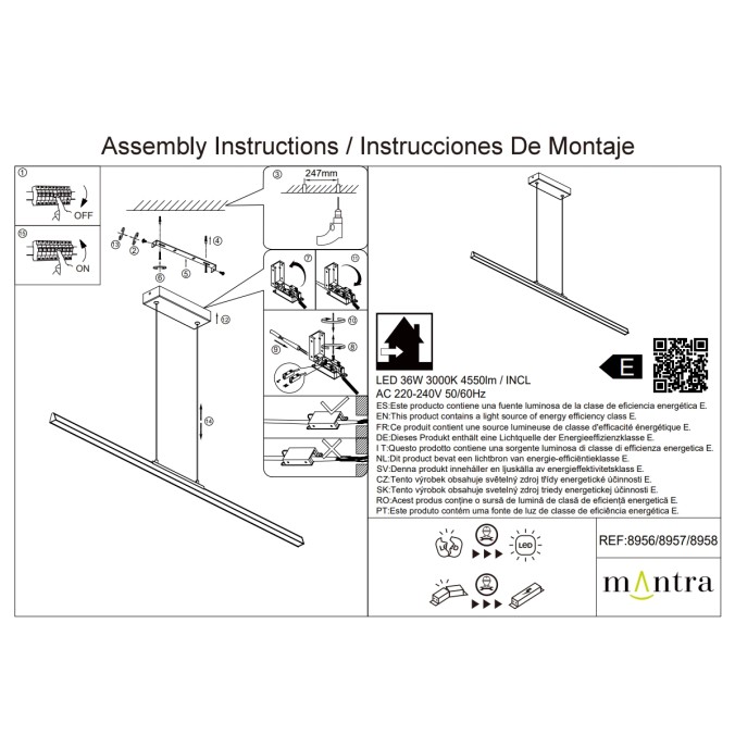 Lámpara LED 36W 3000K serie LINEAL Negro - 91.5x3x9-159h