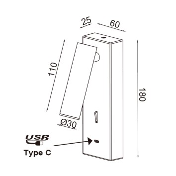Aplique Lector LED 3W 3000K Blanco TYPE-C Cargador serie TARIFA III Blanco - 6x12.3x18h 2