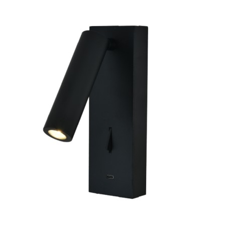Aplique Lector LED 3W 3000K Negro TYPE-C Cargador serie TARIFA III Negro - 6x12.3x18h
