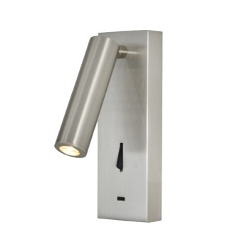 Aplique Lector LED 3W 3000K Nickel Satin TYPE-C Cargador serie TARIFA III Níquel Satinado - 6x12.3x18h