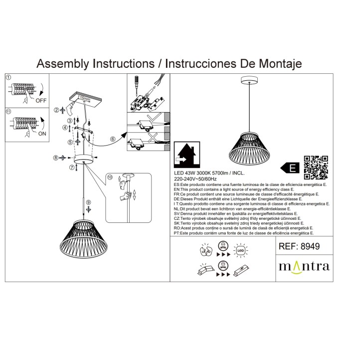 Colgante LED 43W 3000K serie SPIDER Gris - 60x44-194h