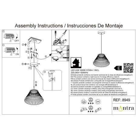 Colgante LED 43W 3000K serie SPIDER Gris - 60x44-194h