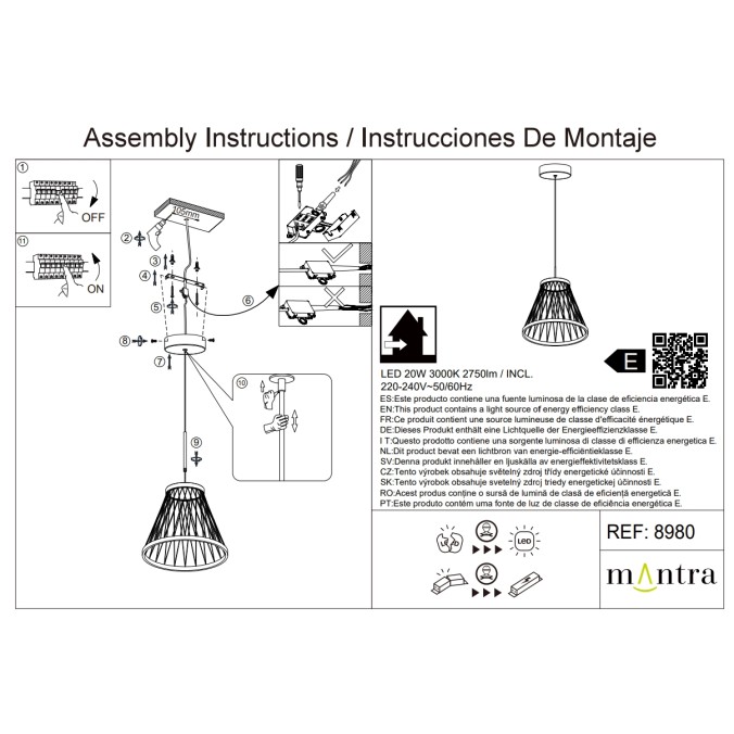 Colgante LED 20W 3000K serie SPIDER Gris - 40x47-197h
