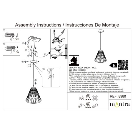 Colgante LED 20W 3000K serie SPIDER Gris - 40x47-197h