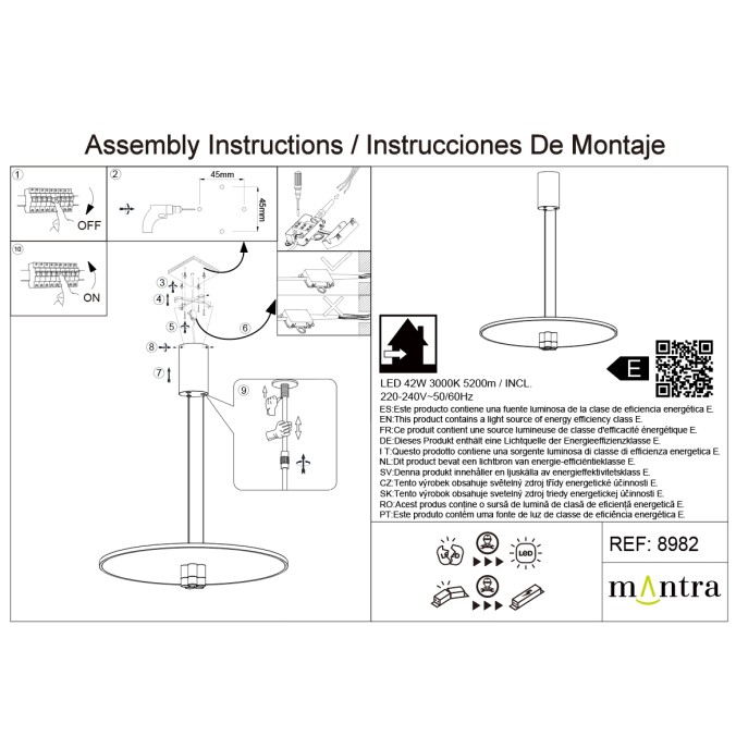 Colgante LED 42W 3000K serie NOMADA Negro/Oro - 58x25-175h
