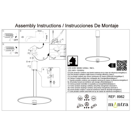 Colgante LED 42W 3000K serie NOMADA Negro/Oro - 58x25-175h