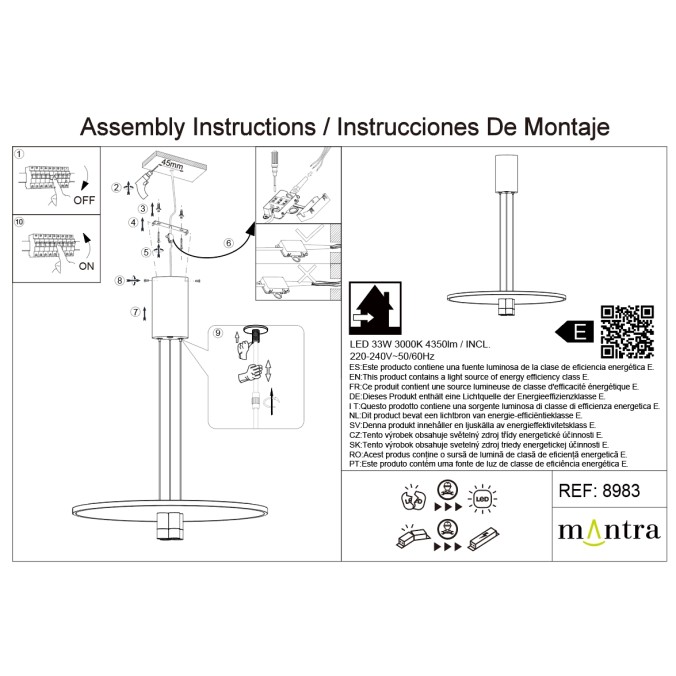 Colgante LED 33W 3000K serie NOMADA Negro/Oro - 48.6x25-175h